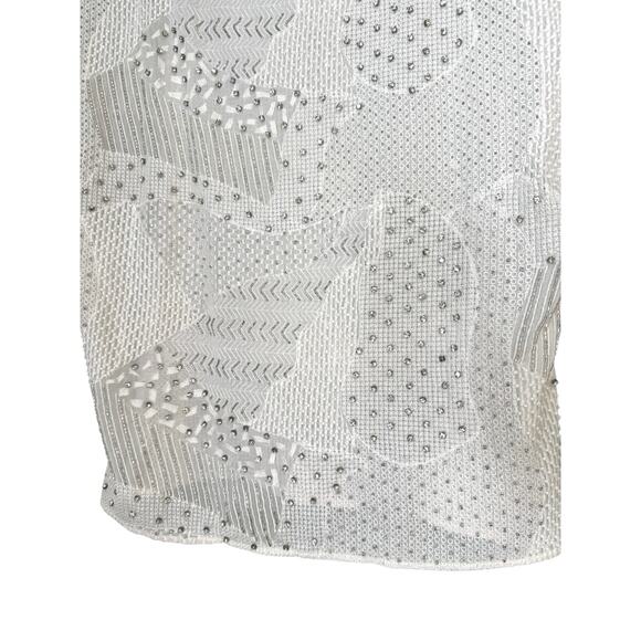 ALICE + OLIVIA Embellished Mesh Blouse White Silver Beaded Sheer Sz Small Bride - Picture 6 of 10